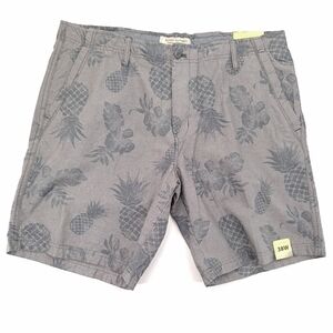 Island Republic Men's Shorts Gray Blue Pineapples 100% Cotton Drawstring - Sz 38
